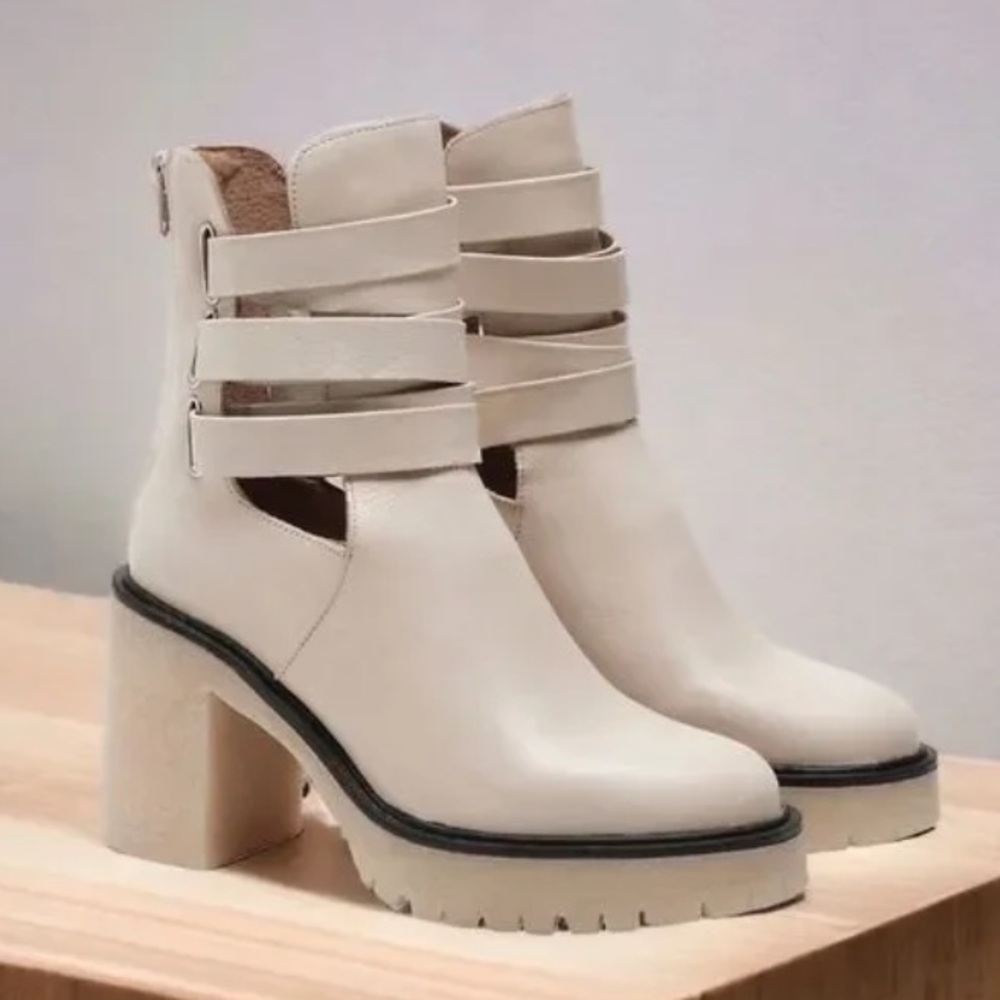 Free People Cream Cutout Platform Ankle Boots